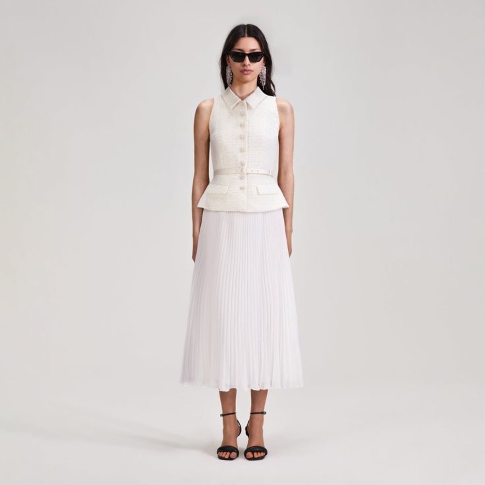 Self Portrait| Elegant white pleated skirt and top set